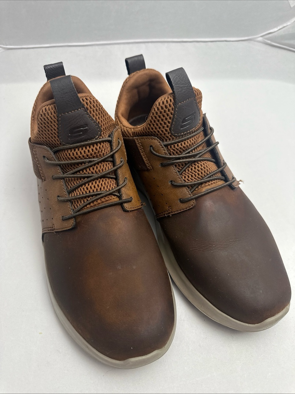 Skechers Men’s Brown Leather & Mesh Slip-On Sneakers